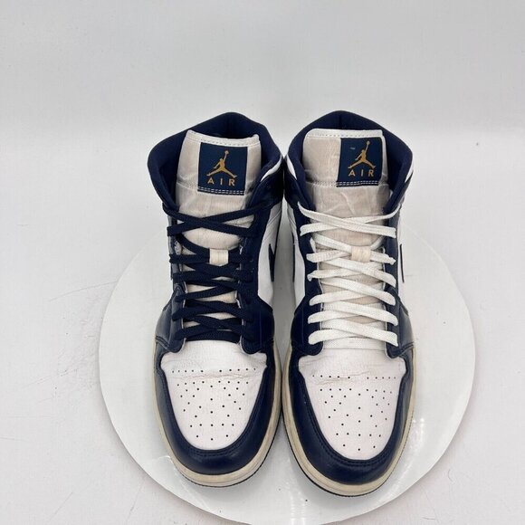 Nike Air Jordan 1 Mid Men Size 10.5 554724 174 White Metallic Gold Obsidian Shoe - Picture 3 of 11